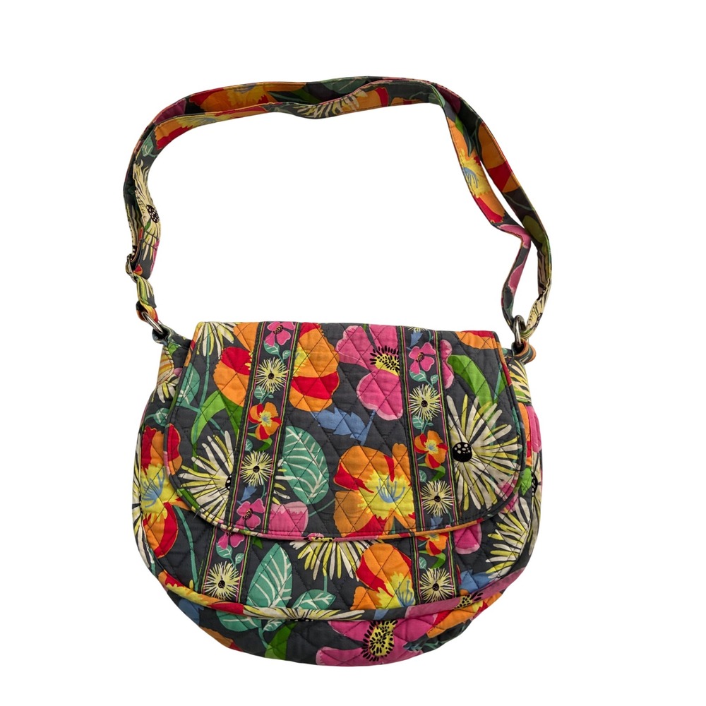 Vera Bradley Quilted Floral Crossbody Bag Tropical Print Adjustable Strap Gray